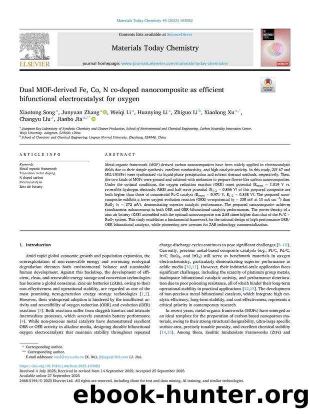 Dual MOF-derived Fe, Co, N co-doped nanocomposite as efficient bifunctional electrocatalyst for oxygen by unknow