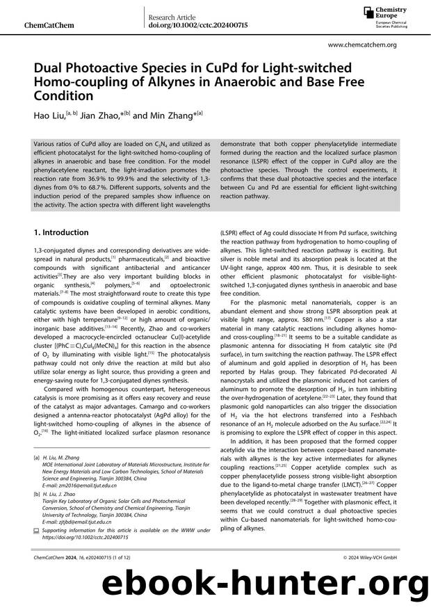 Dual Photoactive Species in CuPd for Lightâswitched Homoâcoupling of Alkynes in Anaerobic and Base Free Condition by Unknown
