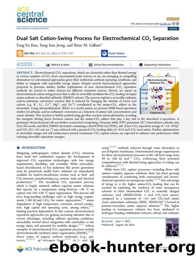 Dual Salt Cation-Swing Process for Electrochemical CO2 Separation by Fang-Yu Kuo & Sung Eun Jerng & Betar M. Gallant (ORCID: g/0000-0002-4586-2769)