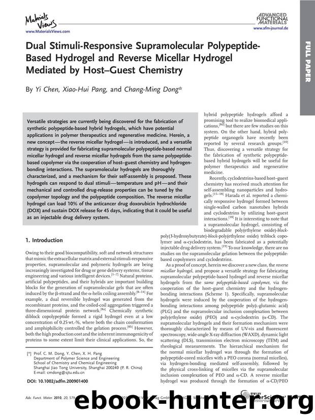 Dual Stimuli-Responsive Supramolecular Polypeptide-Based Hydrogel and Reverse Micellar Hydrogel Mediated by Host-Guest Chemistry by Unknown