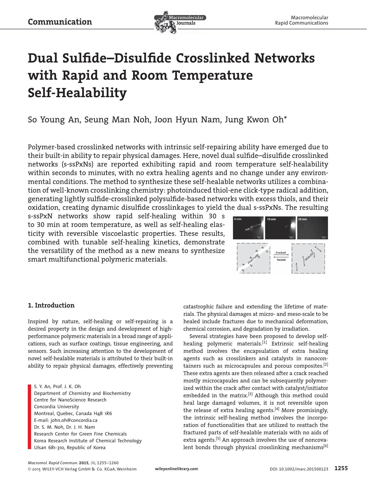 Dual Sulfide&#x02013;Disulfide Crosslinked Networks with Rapid and Room Temperature Self&#x02010;Healability by Unknown