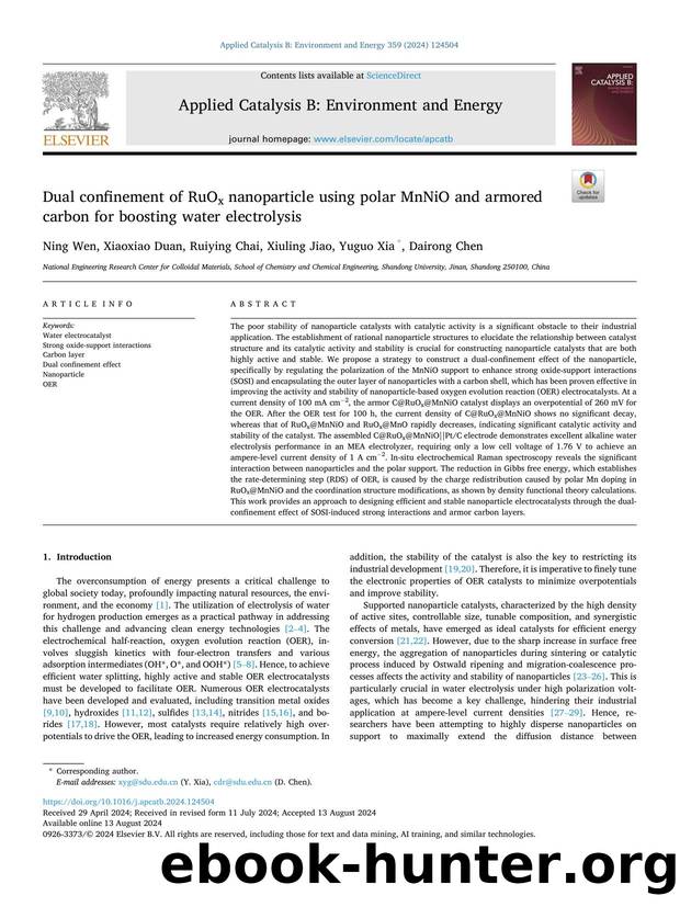 Dual confinement of RuOx nanoparticle using polar MnNiO and armored carbon for boosting water electrolysis by Ning Wen & Xiaoxiao Duan & Ruiying Chai & Xiuling Jiao & Yuguo Xia & Dairong Chen
