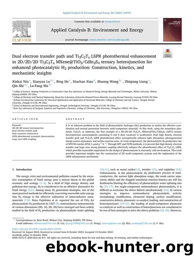 Dual electron transfer path and Ti3C2Tx LSPR photothermal enhancement in 2D2D2D Ti3C2Tx MXene@TiO2CdIn2S4 ternary heterojunction for enhanced photocatalytic H2 production: Construc by unknow