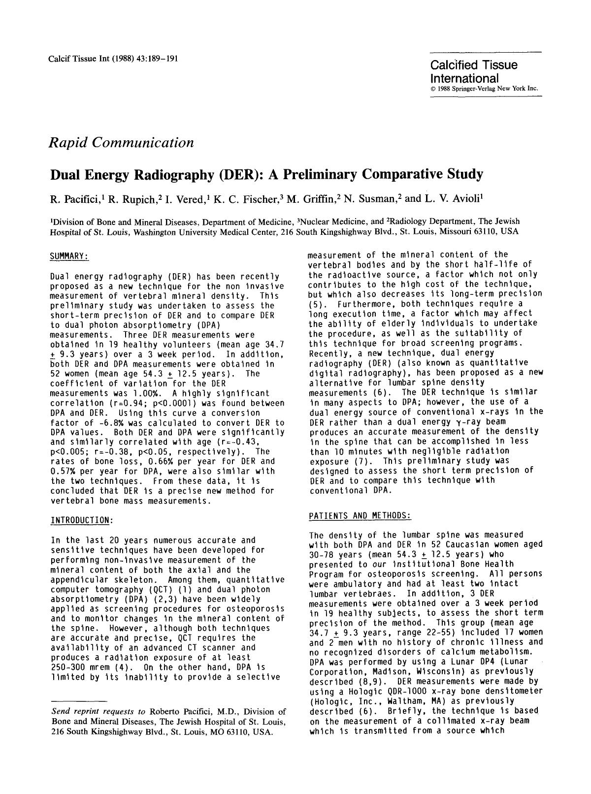 Dual energy radiography (DER): A preliminary comparative study by Unknown