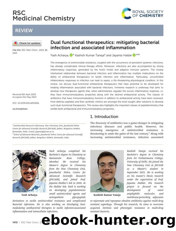Dual functional therapeutics: mitigating bacterial infection and associated inflammation by Yash Acharya & Kashish Kumar Taneja & Jayanta Haldar