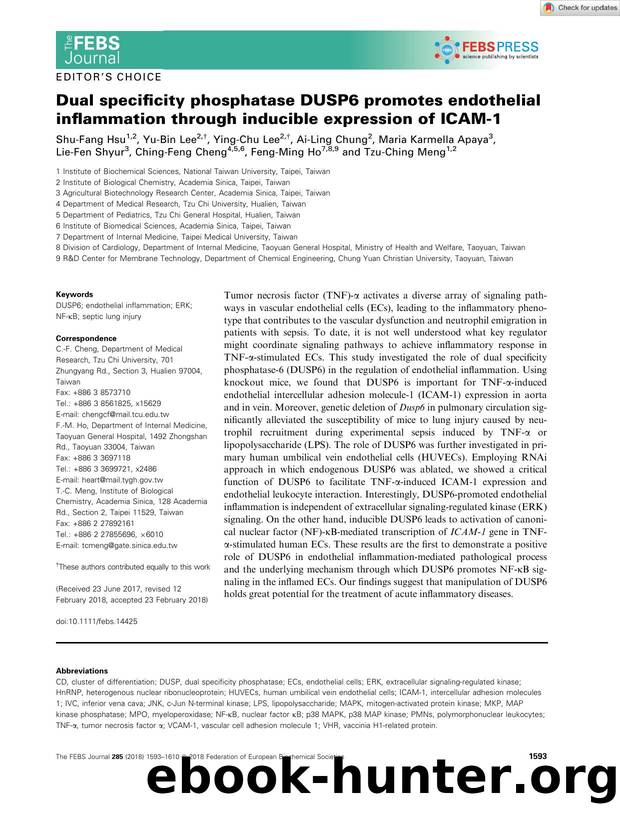 Dual specificity phosphatase DUSP6 promotes endothelial inflammation through inducible expression of ICAMâ1 by Unknown