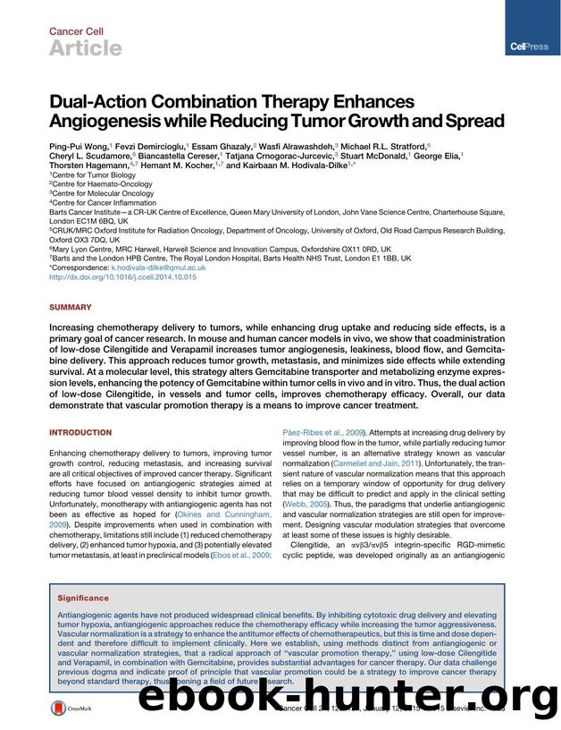 Dual-Action Combination Therapy Enhances Angiogenesis while Reducing Tumor Growth and Spread by unknow