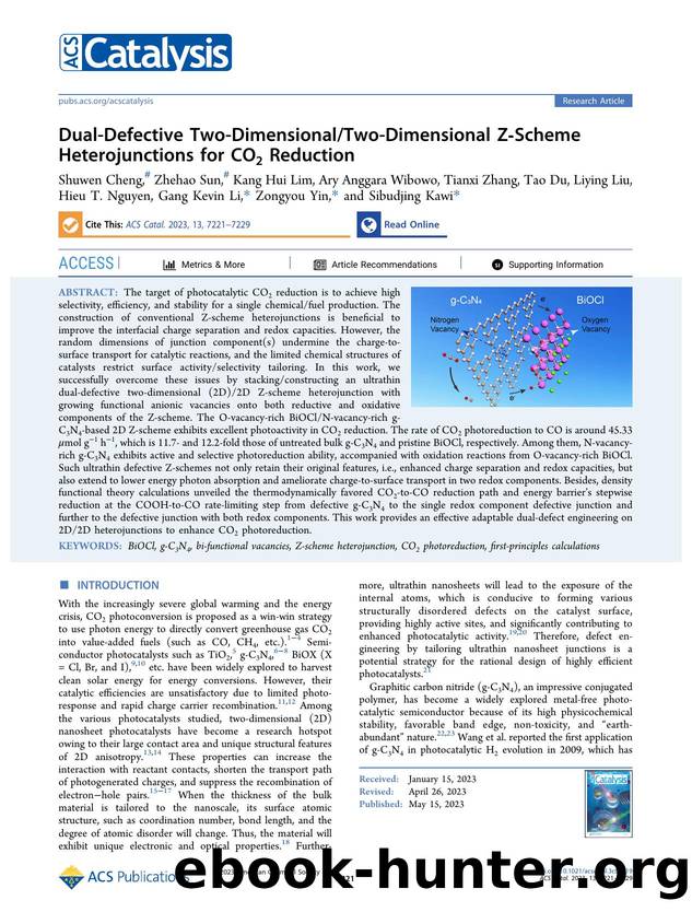 Dual-Defective Two-DimensionalTwo-Dimensional Z-Scheme Heterojunctions for CO2 Reduction by unknow