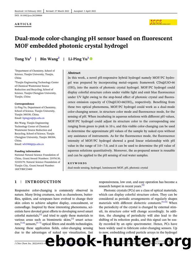 Dual-mode color-changing pH sensor based on fluorescent MOF embedded photonic crystal hydrogel by Unknown