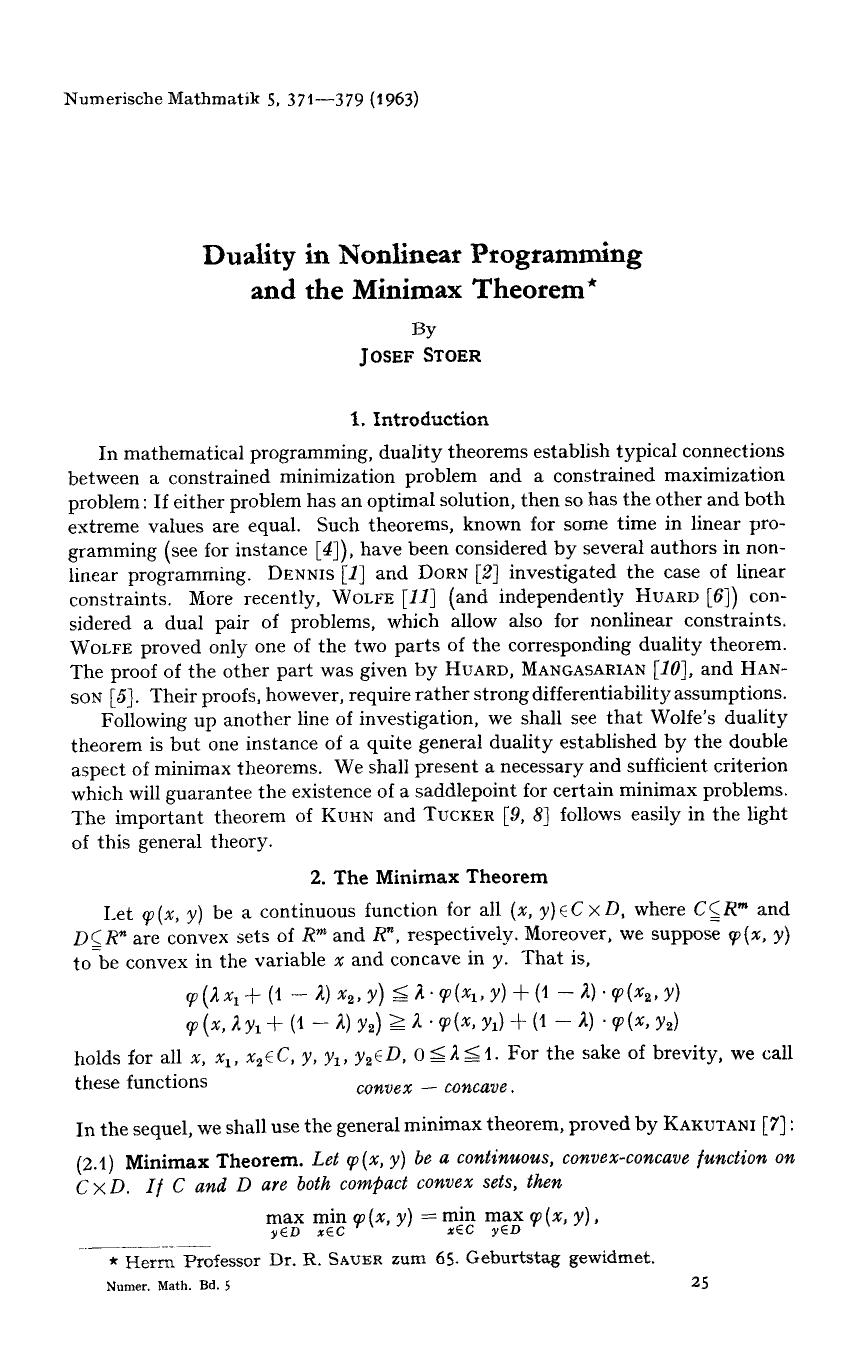 Duality in nonlinear programming and the minimax theorem by Unknown