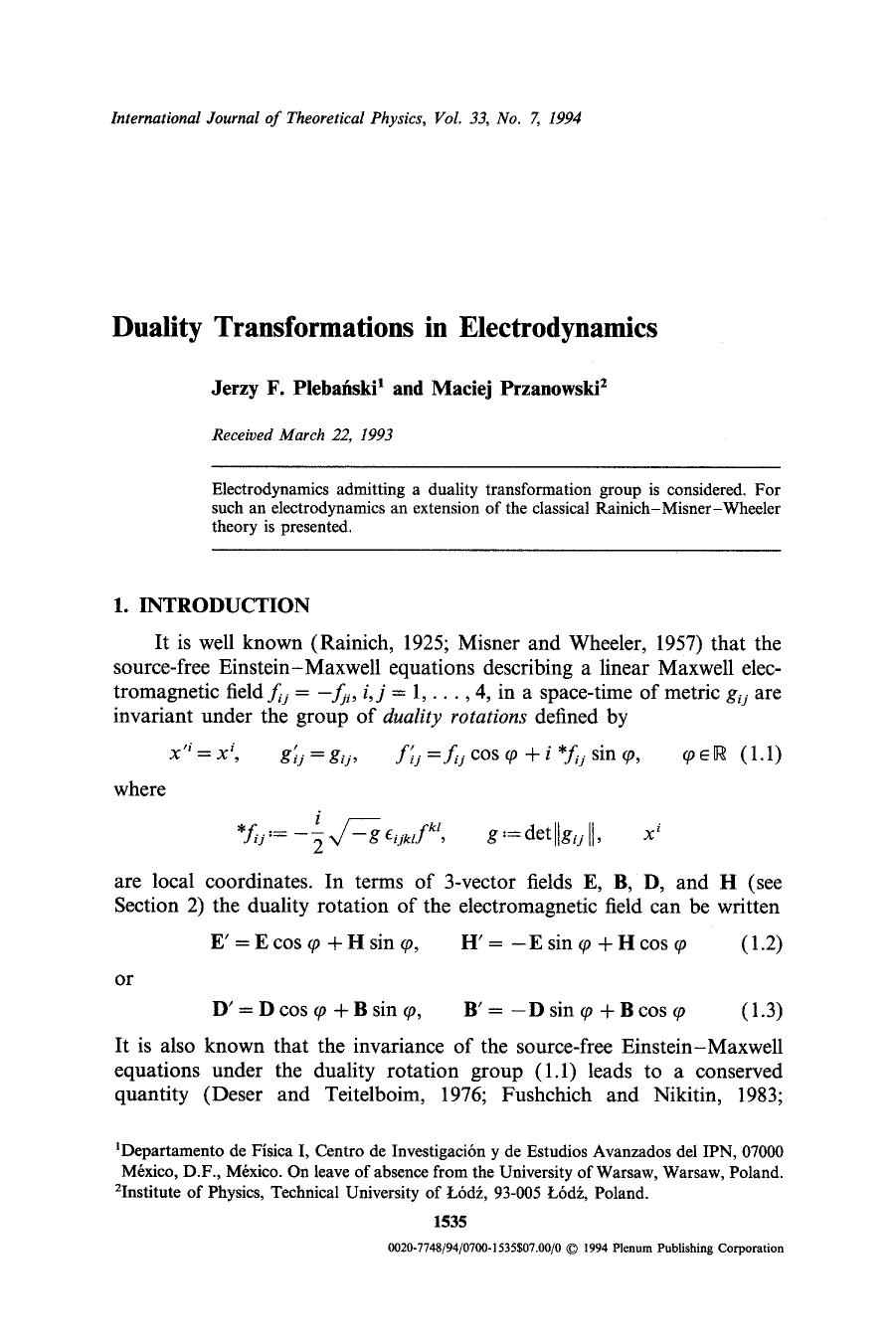 Duality transformations in electrodynamics by Unknown