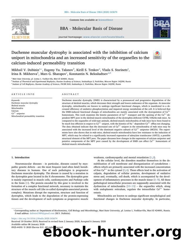 Duchenne muscular dystrophy is associated with the inhibition of calcium uniport in mitochondria and an increased sensitivity of the organelles to the calcium-induced permeability transition by unknow