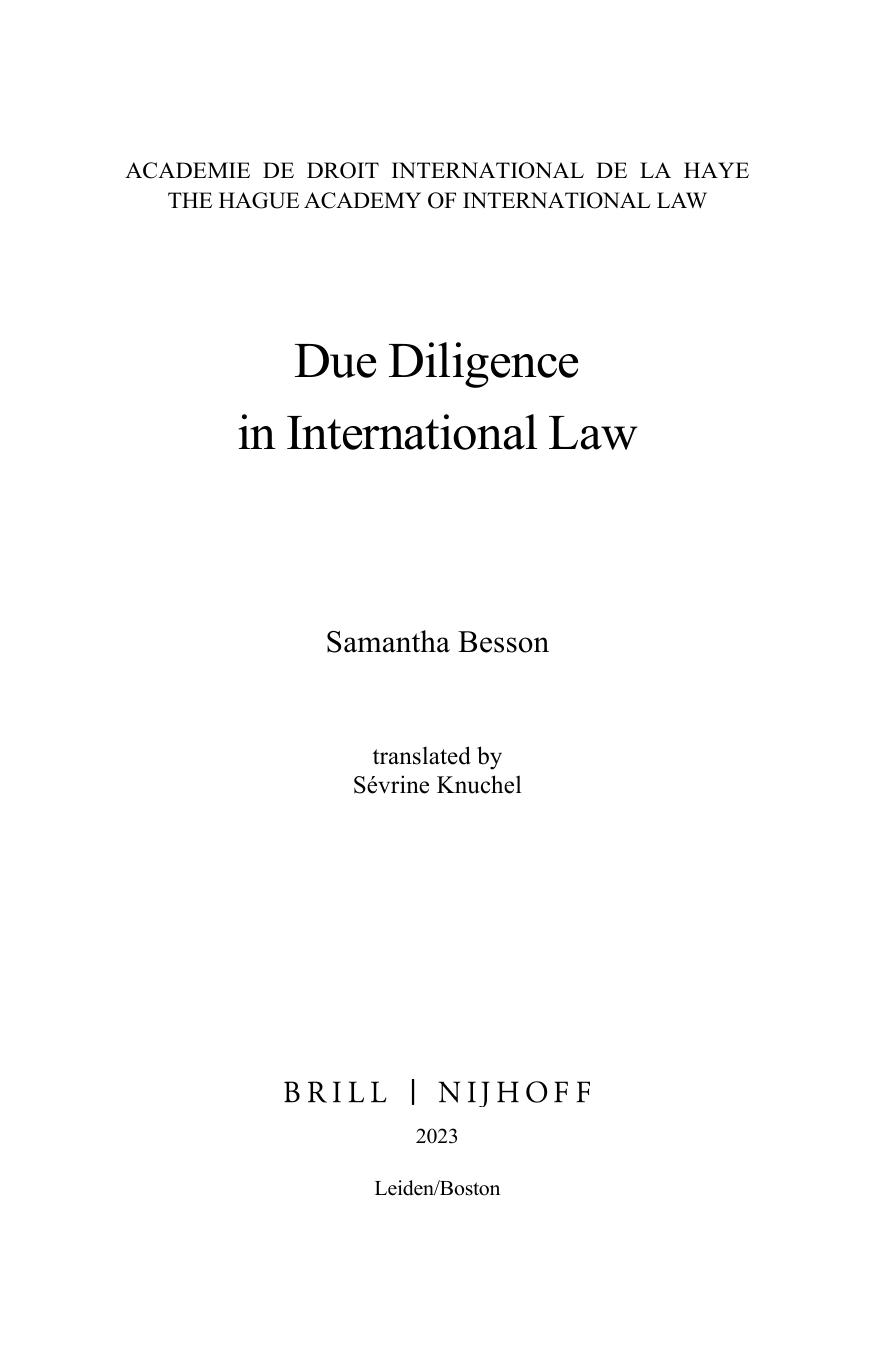 Due Diligence in International Law by Samantha Besson; Sévrine Knuchel (trans.)