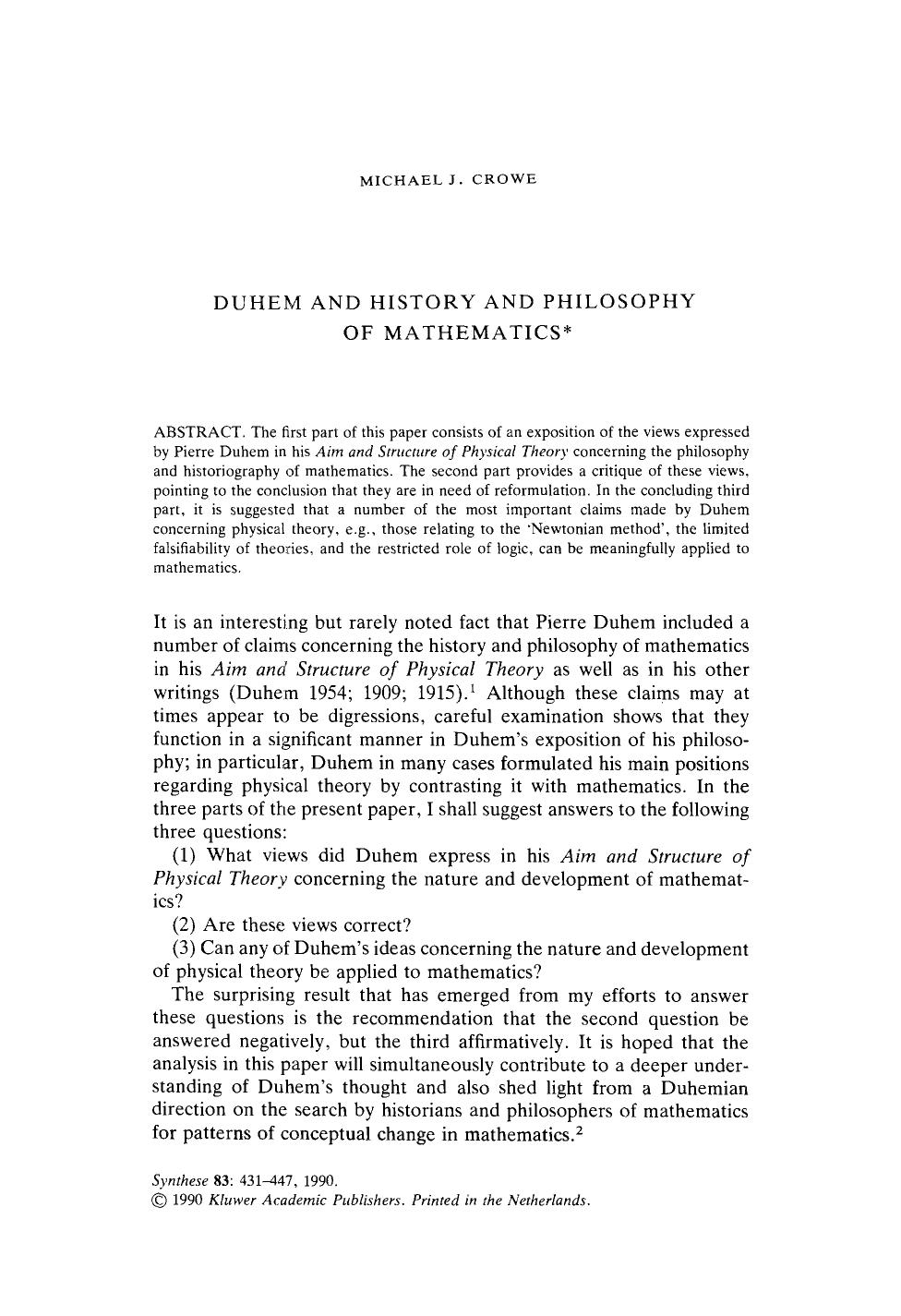 Duhem and history and philosophy of mathematics by Unknown