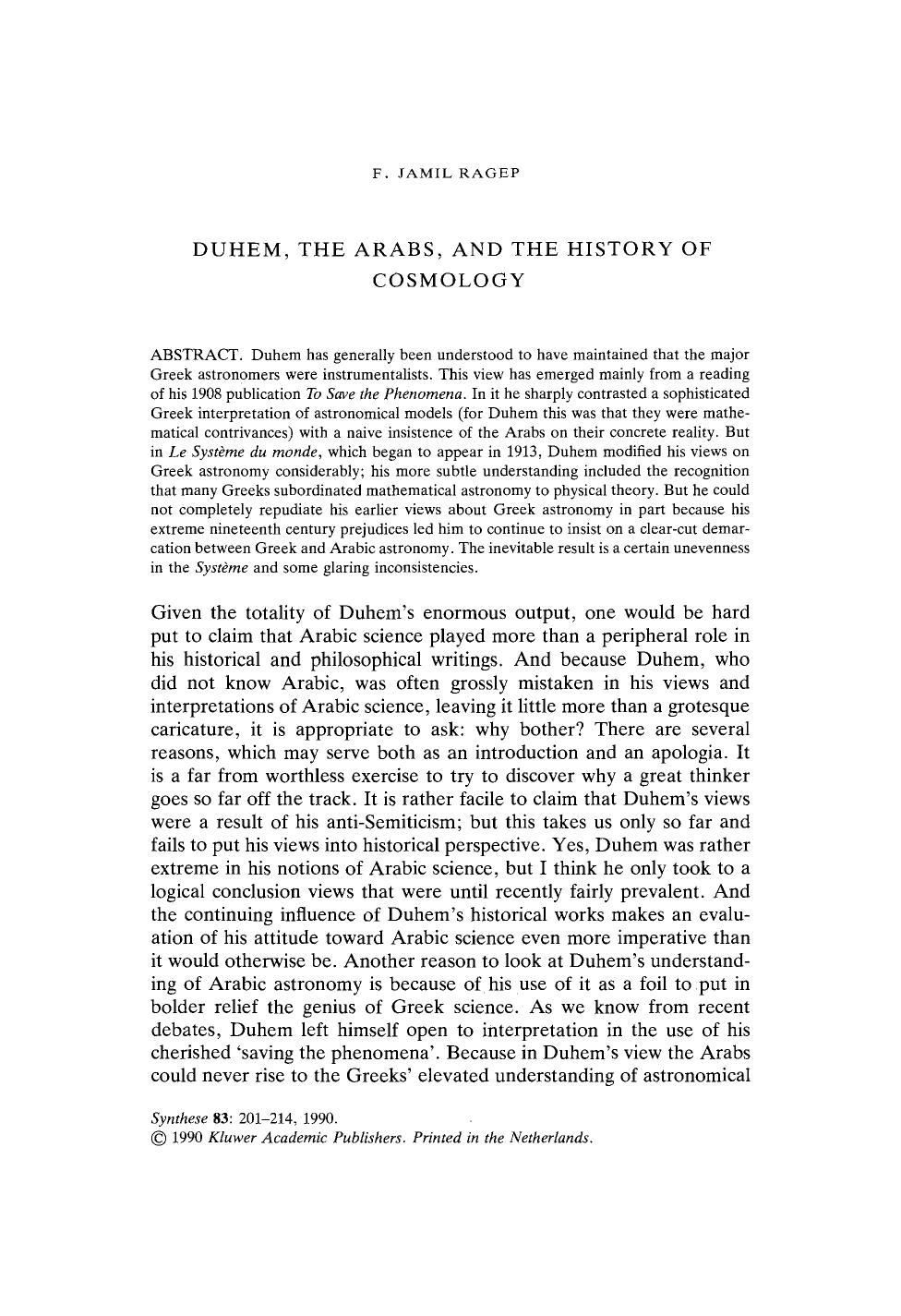 Duhem, the Arabs, and the history of cosmology by Unknown