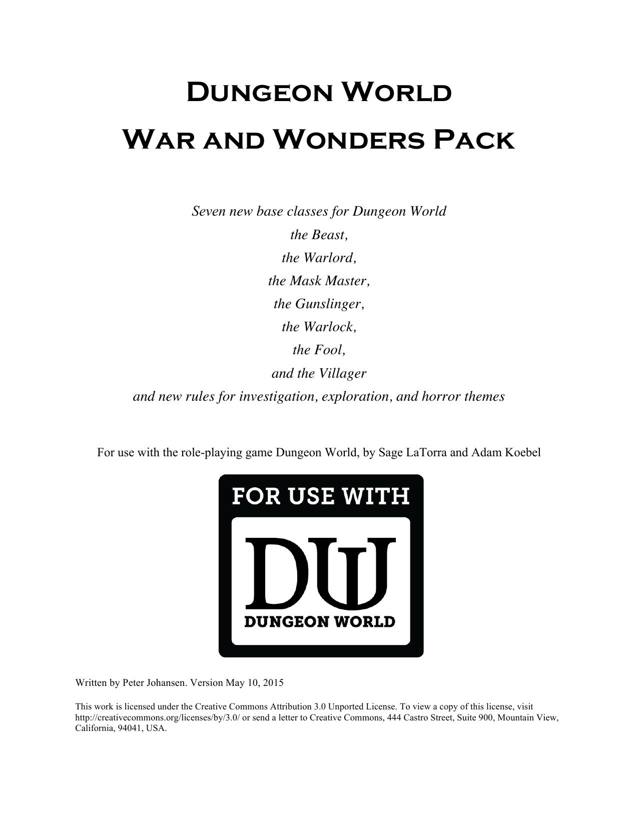 Dungeon World War and Wonders Pack by Peter Johansen