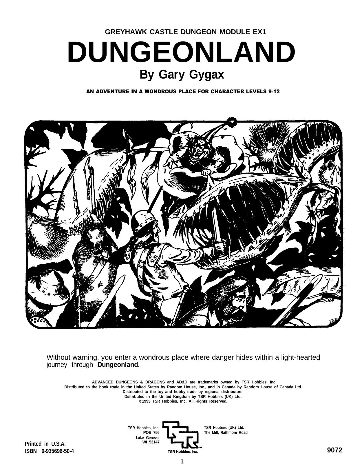Dungeonland: An Adventure in A Wondrous Place for Character Levels 9-12 (AD&D Fantasy Roleplaying 1st ed, Greyhawk Castle Dungeon module EX1) by Gary Gygax