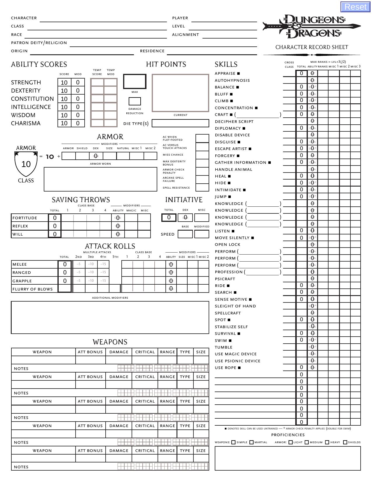 Dungeons & Dragons Character Form 2.1 by Patrick Murphy A Mad Irishman Production (www.mad-irishman.net)
