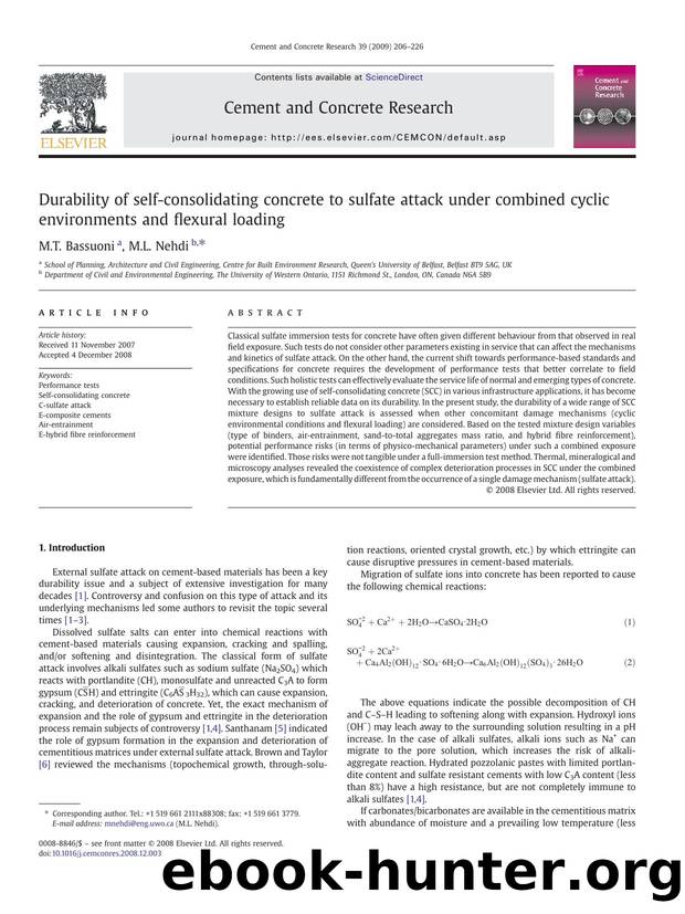 Durability of self-consolidating concrete to sulfate attack under combined cyclic environments and flexural loading by M.T. Bassuoni; M.L. Nehdi