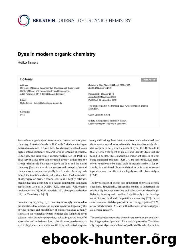 Dyes in modern organic chemistry by Heiko Ihmels