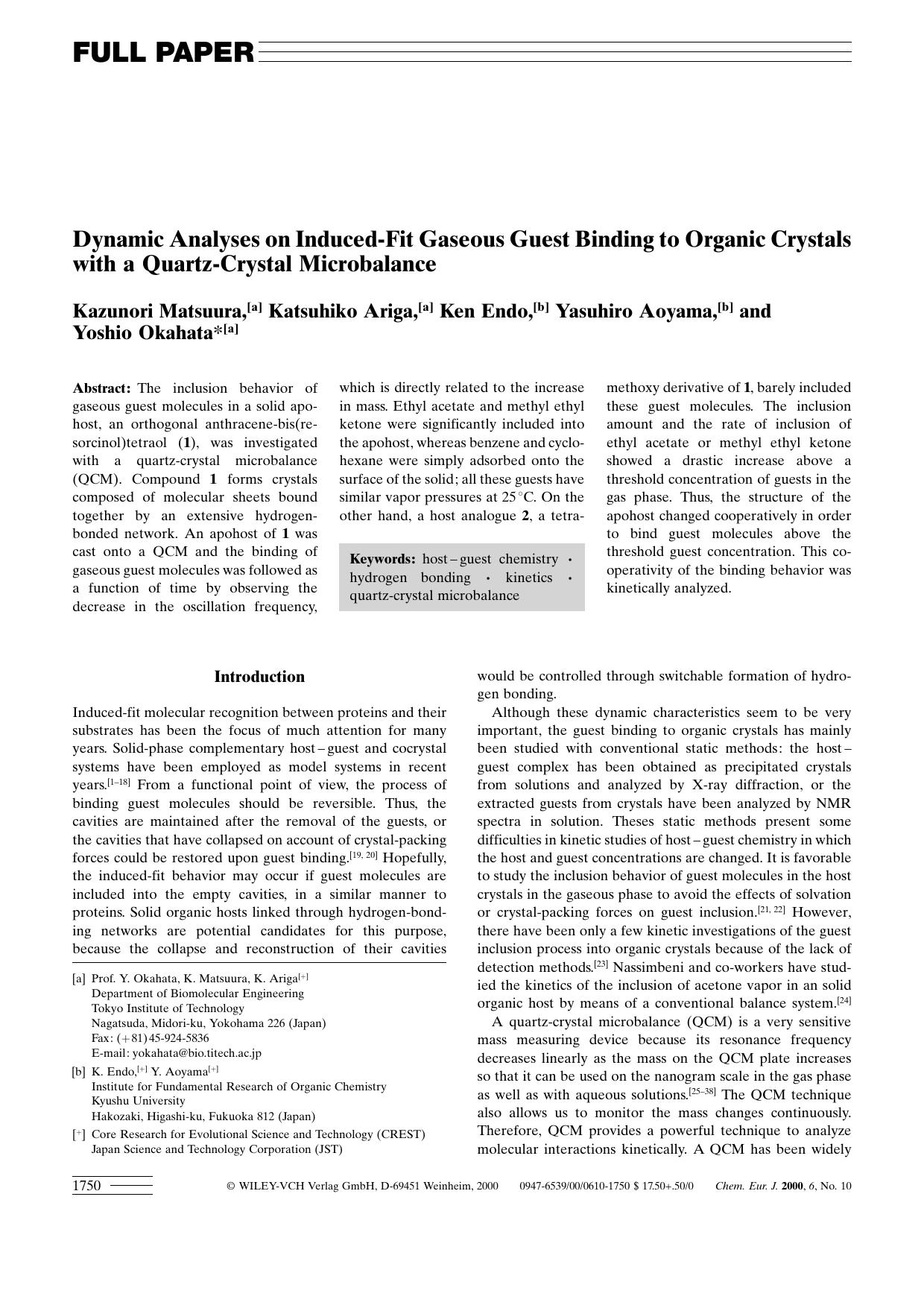 Dynamic Analyses on Induced-Fit Gaseous Guest Binding to Organic Crystals with a Quartz-Crystal Microbalance by Unknown