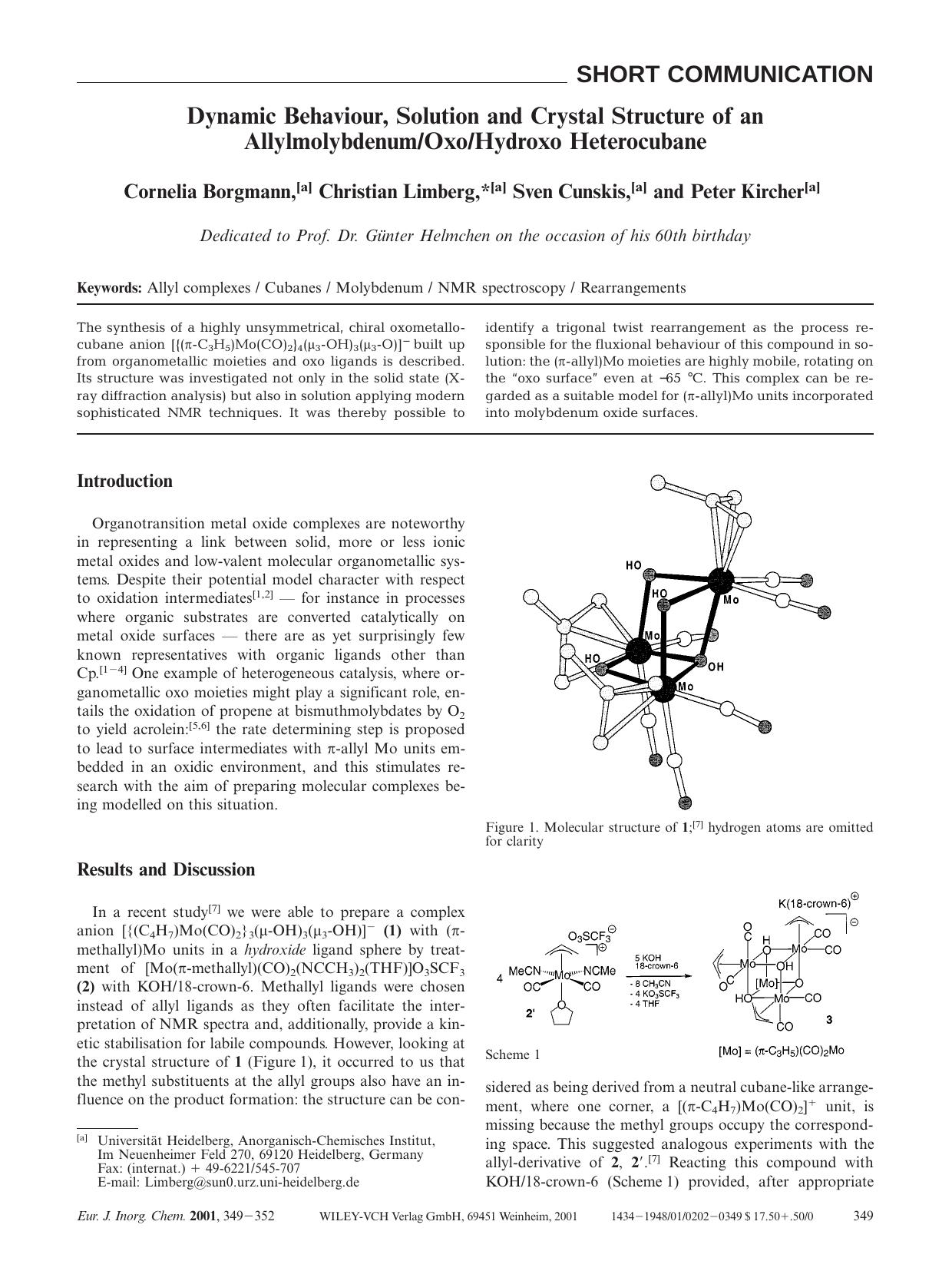 Dynamic Behaviour, Solution and Crystal Structure of an AllylmolybdenumOxoHydroxo Heterocubane by Unknown