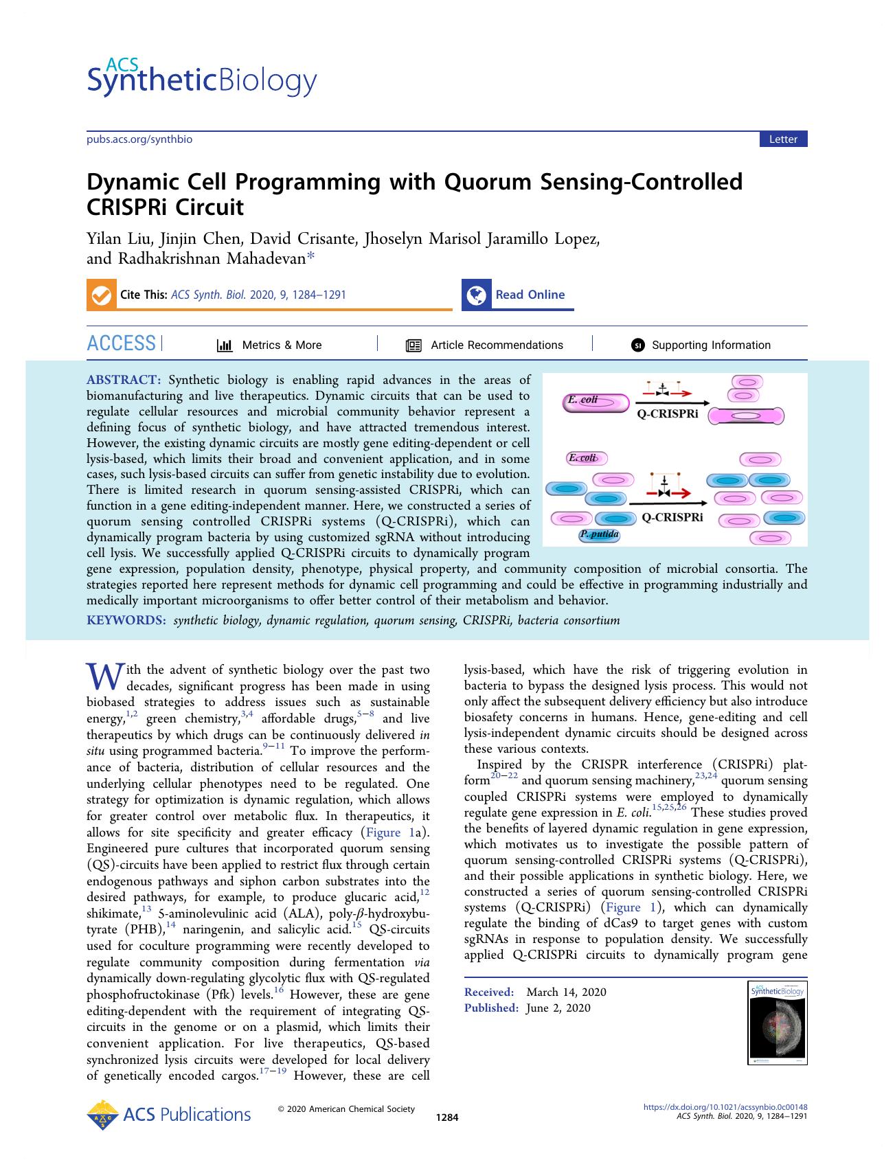 Dynamic Cell Programming with Quorum Sensing-Controlled CRISPRi Circuit by unknow