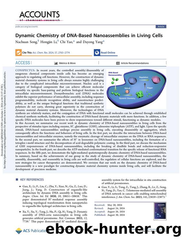 Dynamic Chemistry of DNA-Based Nanoassemblies in Living Cells by Nachuan Song Hongjin Li Chi Yao & Dayong Yang
