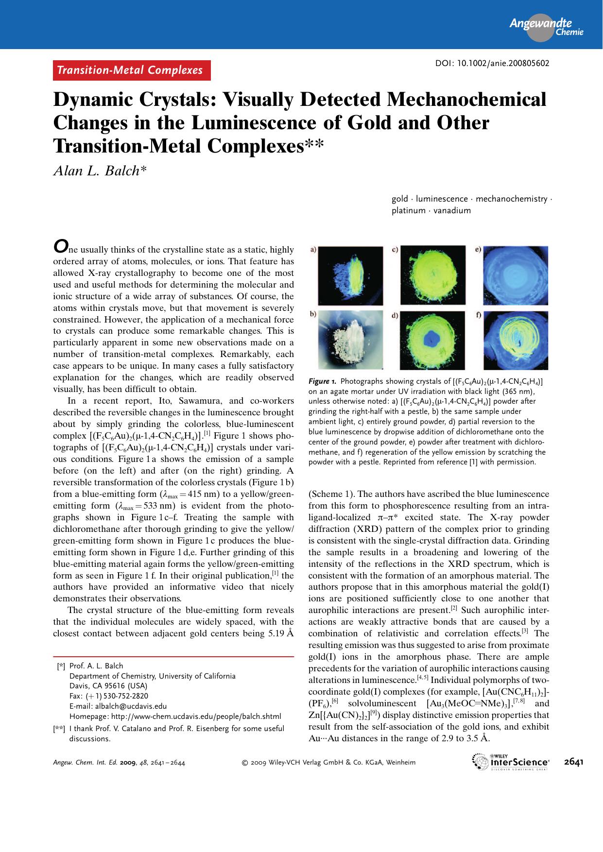 Dynamic Crystals: Visually Detected Mechanochemical Changes in the Luminescence of Gold and Other Transition-Metal Complexes by Unknown