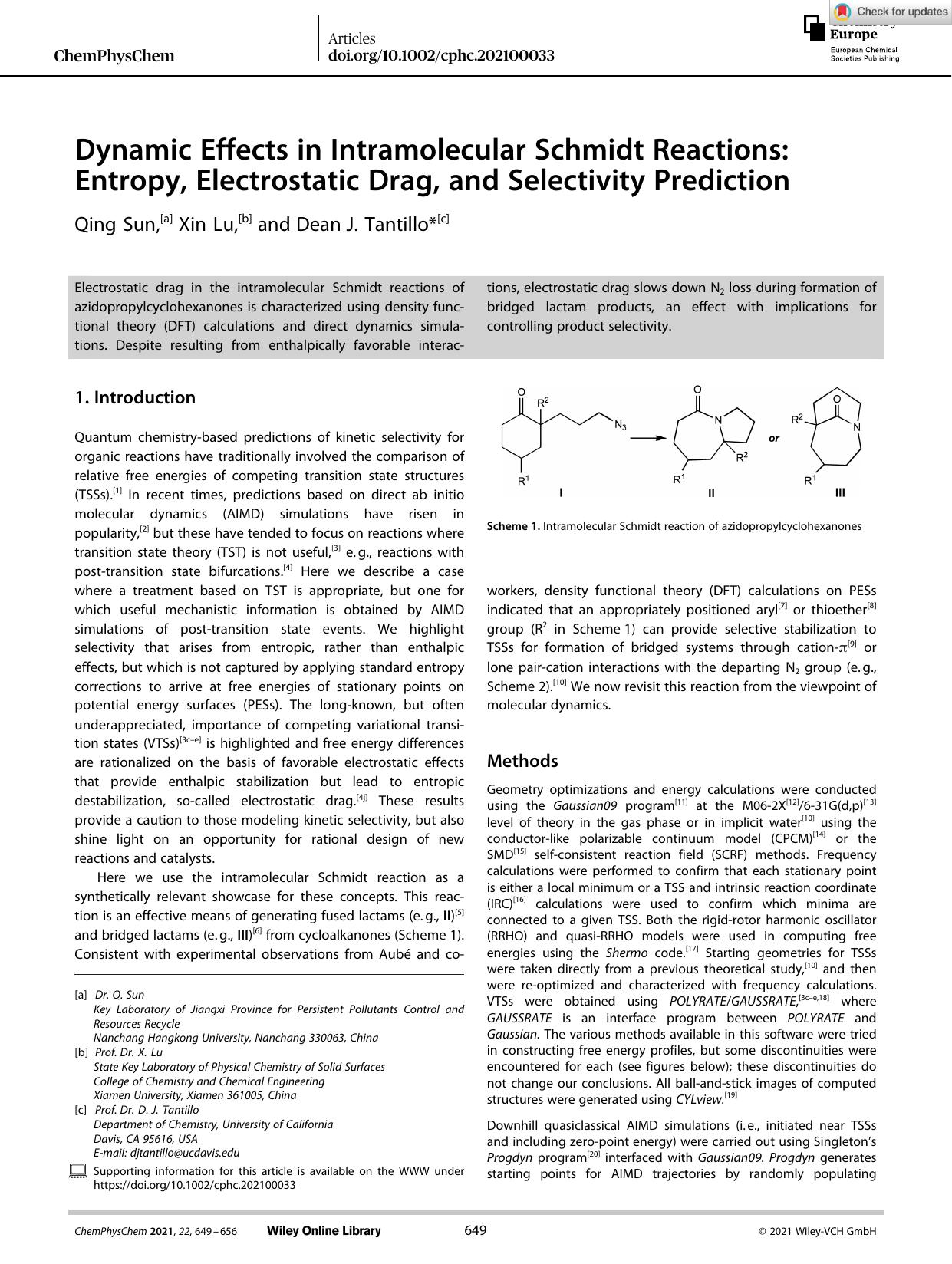Dynamic Effects in Intramolecular Schmidt Reactions: Entropy, Electrostatic Drag, and Selectivity Prediction by Unknown