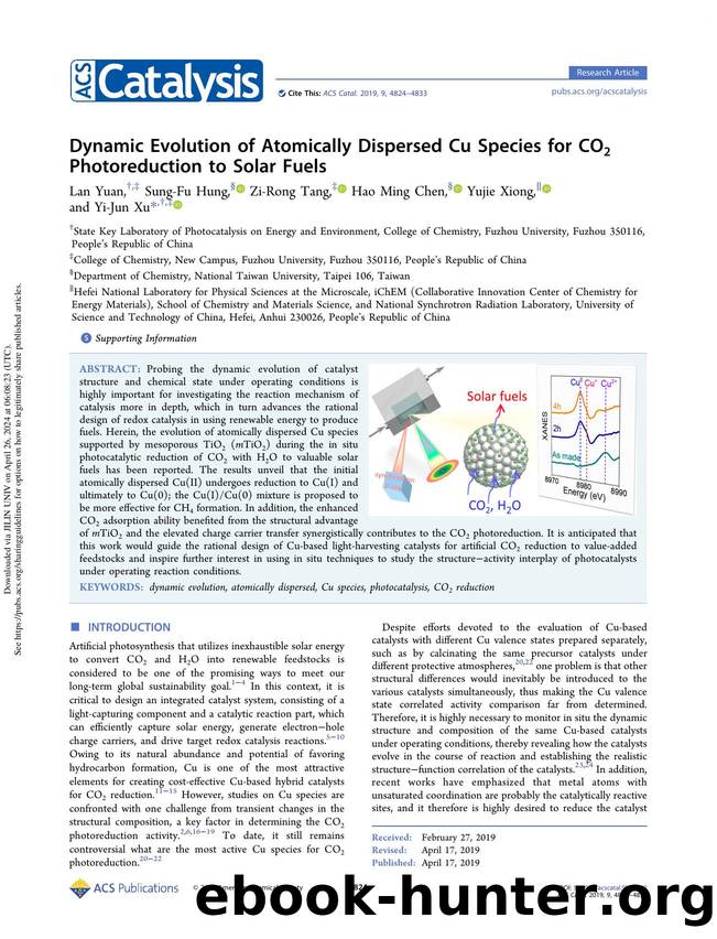 Dynamic Evolution of Atomically Dispersed Cu Species for CO2 Photoreduction to Solar Fuels by Lan Yuan Sung-Fu Hung Zi-Rong Tang Hao Ming Chen Yujie Xiong & Yi-Jun Xu