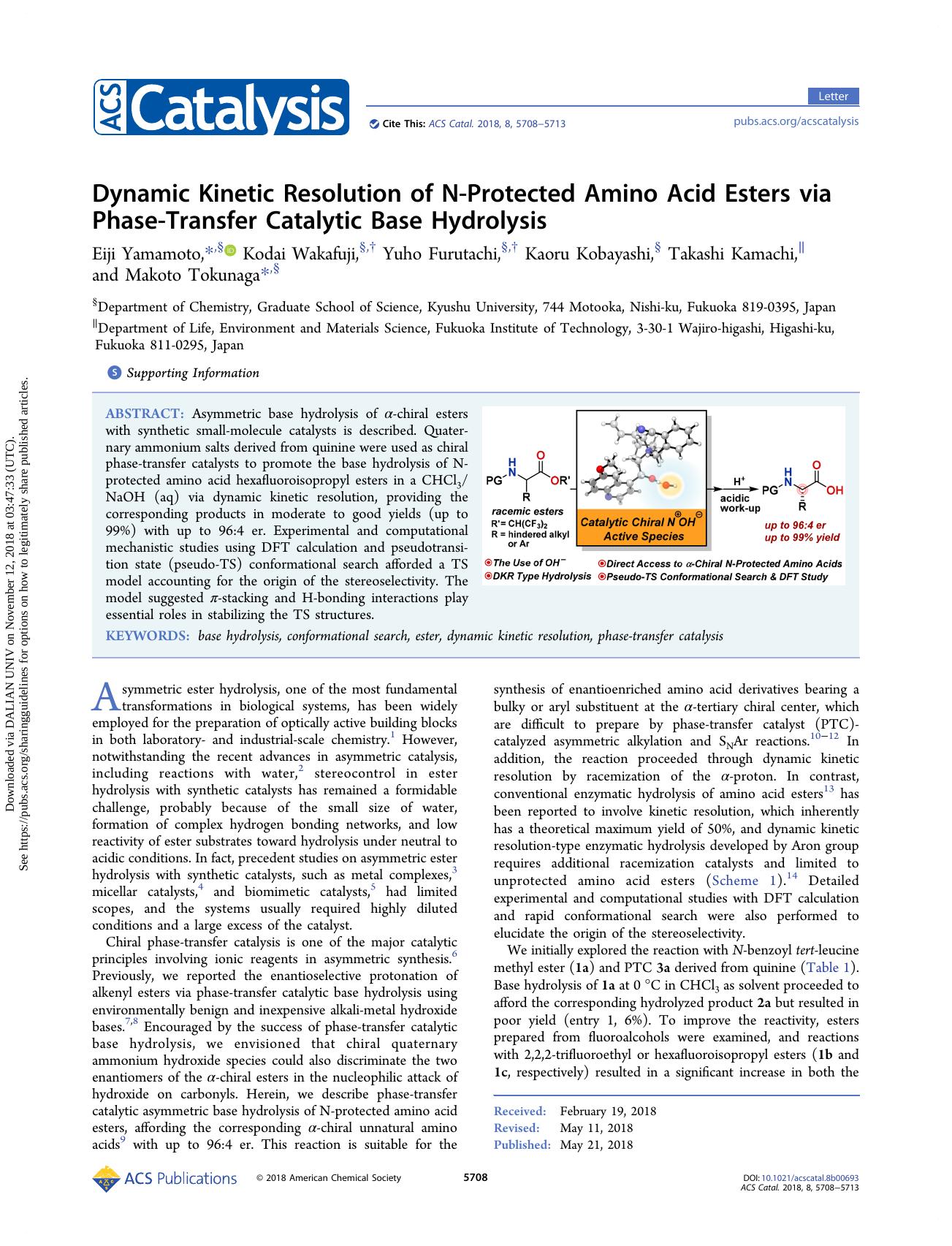 Dynamic Kinetic Resolution of N-Protected Amino Acid Esters via Phase-Transfer Catalytic Base Hydrolysis by unknow