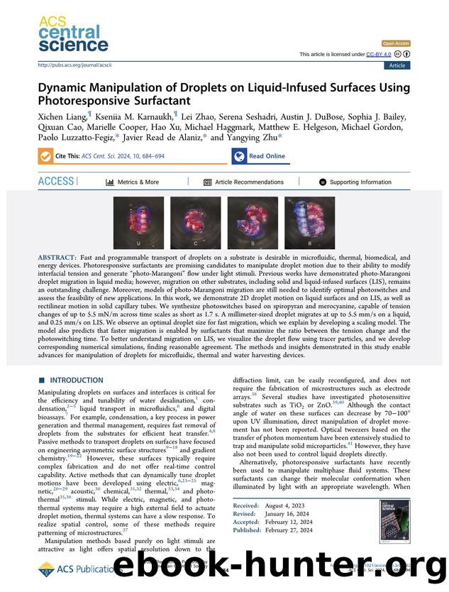 Dynamic Manipulation of Droplets on Liquid-Infused Surfaces Using Photoresponsive Surfactant by unknow