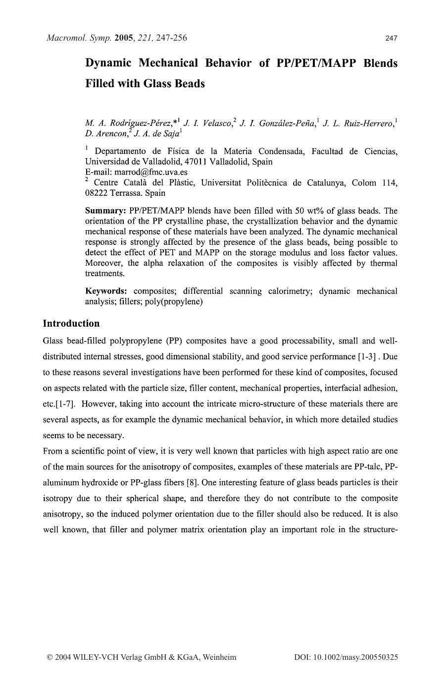 Dynamic Mechanical Behavior of PPPETMAPP Blends Filled with Glass Beads by Unknown