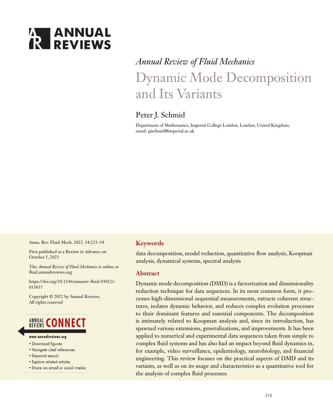 Dynamic Mode Decomposition and Its Variants by Peter J. Schmid
