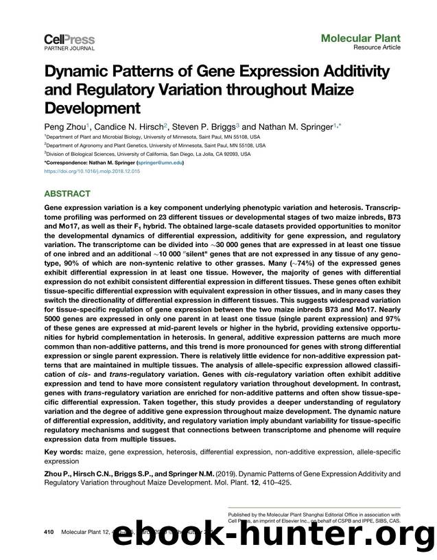 Dynamic Patterns of Gene Expression Additivity and Regulatory Variation throughout Maize Development by Peng Zhou & Candice N. Hirsch & Steven P. Briggs & Nathan M. Springer