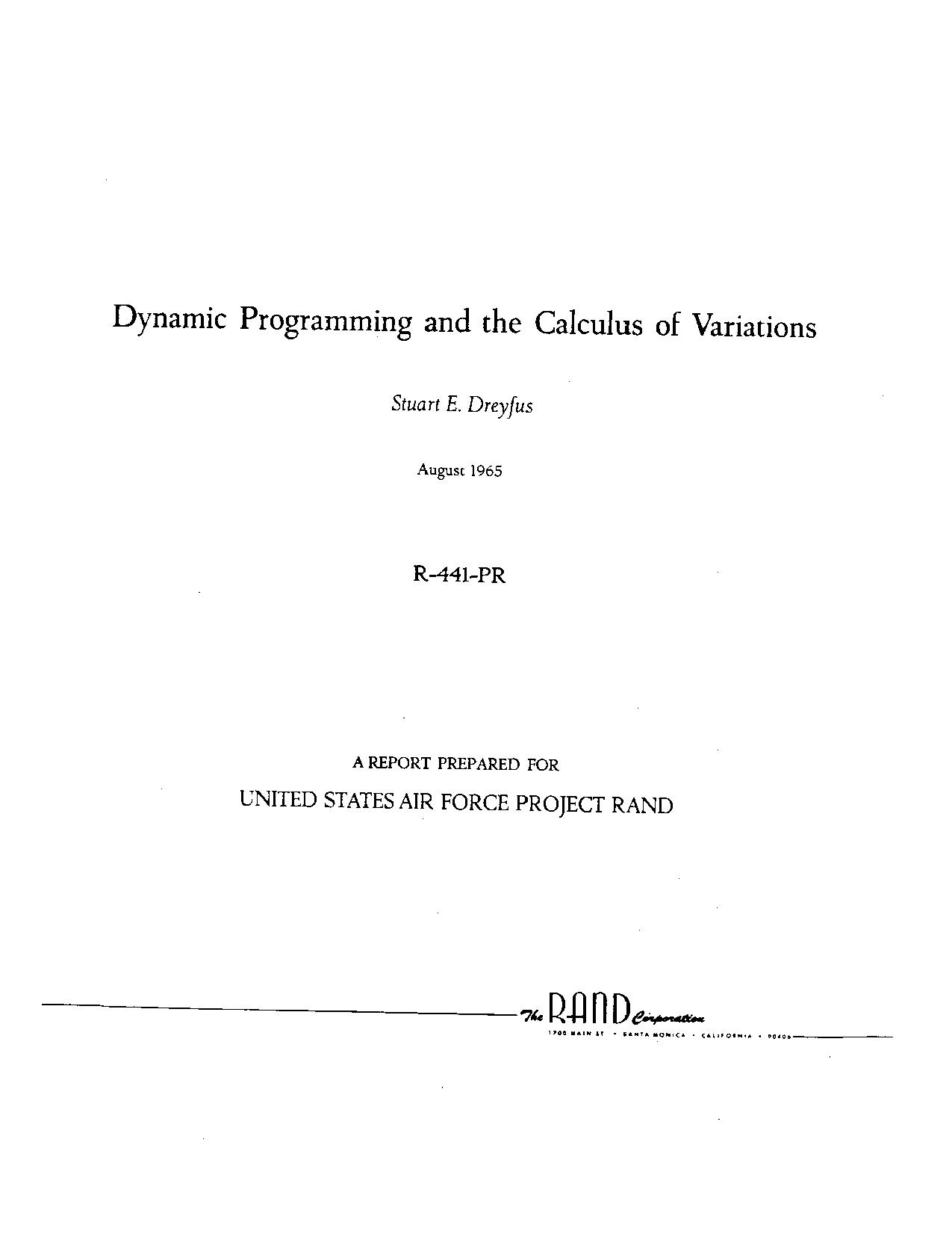 Dynamic Programming and the Calculus of Variations by Stuart E. Dreyfus (Eds.)