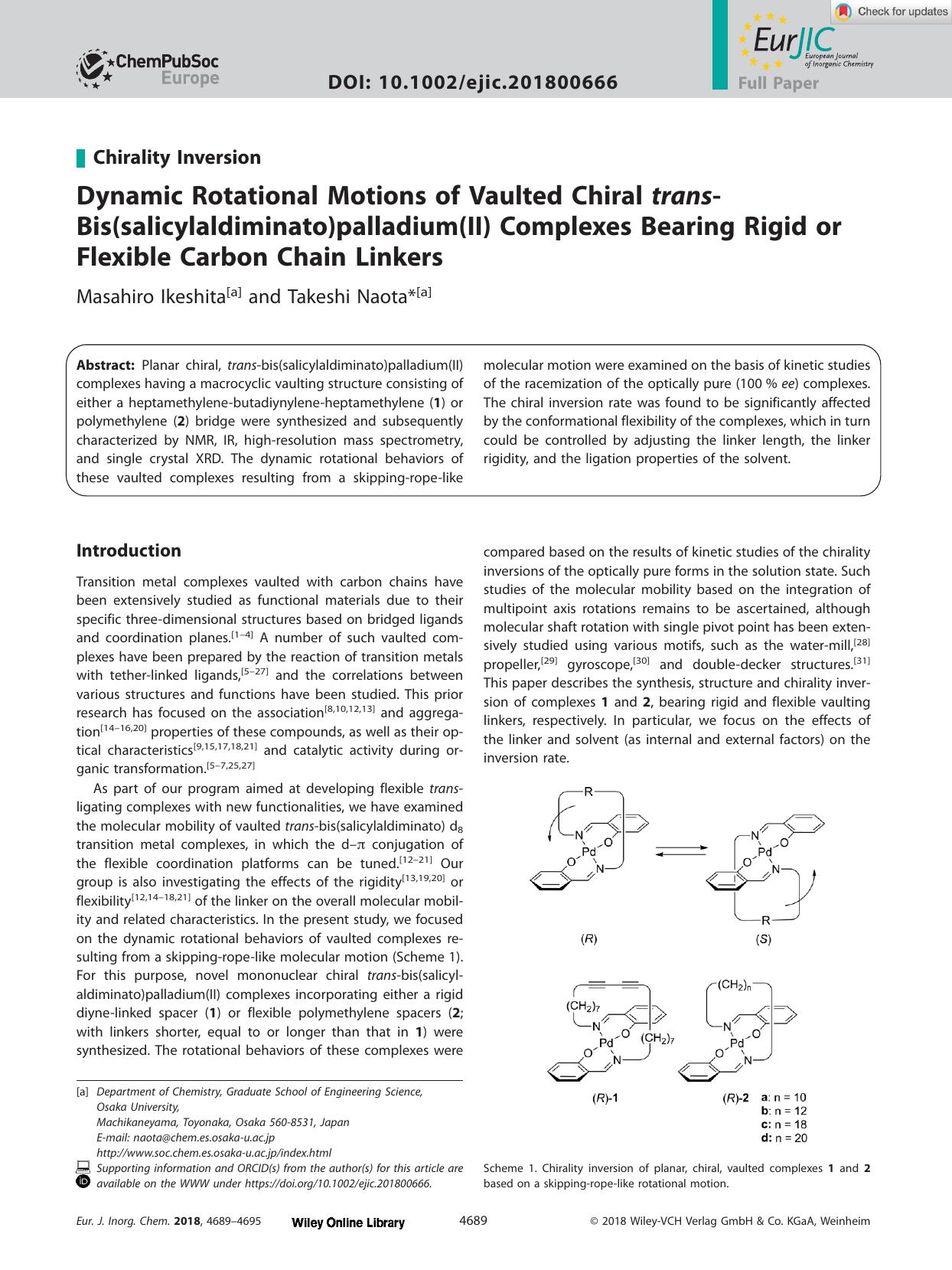 Dynamic Rotational Motions of Vaulted Chiral transâBis(salicylaldiminato)palladium(II) Complexes Bearing Rigid or Flexible Carbon Chain Linkers by Unknown