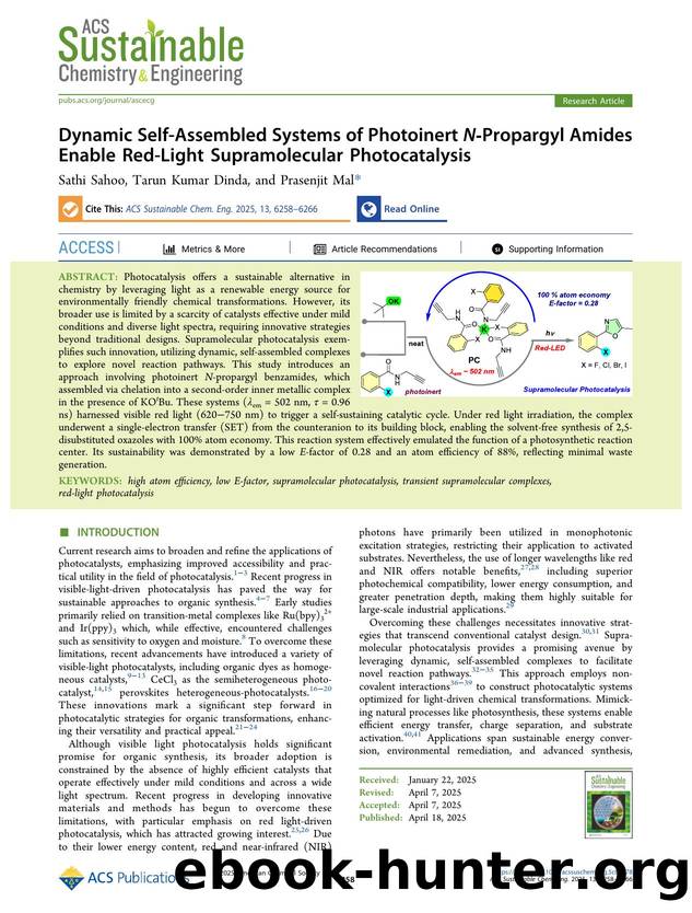 Dynamic Self-Assembled Systems of Photoinert N-Propargyl Amides Enable Red-Light Supramolecular Photocatalysis by Sathi Sahoo Tarun Kumar Dinda and Prasenjit Mal