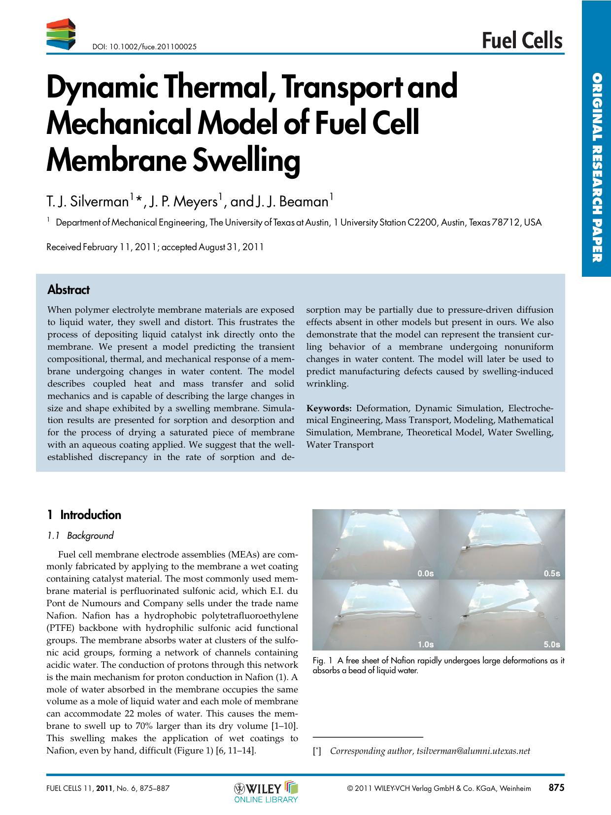 Dynamic Thermal, Transport and Mechanical Model of Fuel Cell Membrane Swelling by Unknown