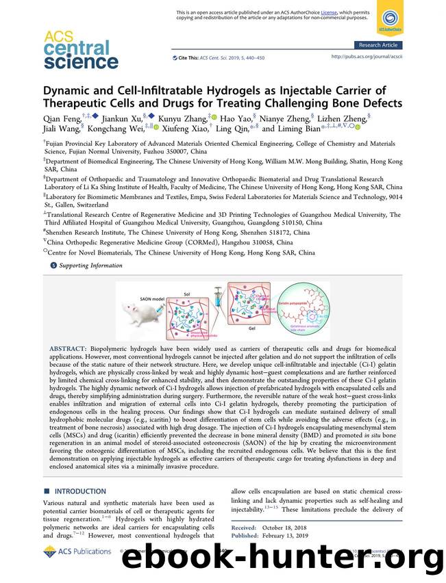 Dynamic and Cell-Infiltratable Hydrogels as Injectable Carrier of Therapeutic Cells and Drugs for Treating Challenging Bone Defects by unknow