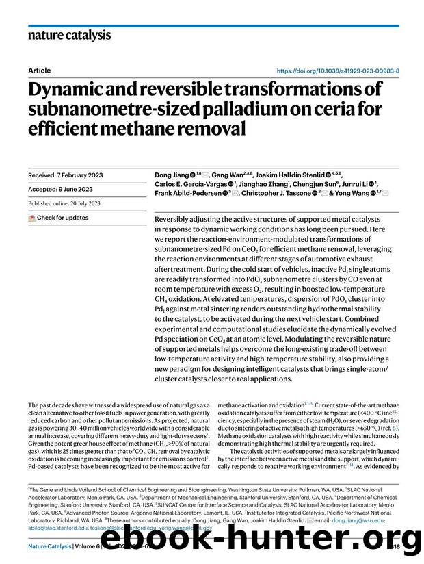 Dynamic and reversible transformations of subnanometre-sized palladium on ceria for efficient methane removal by unknow