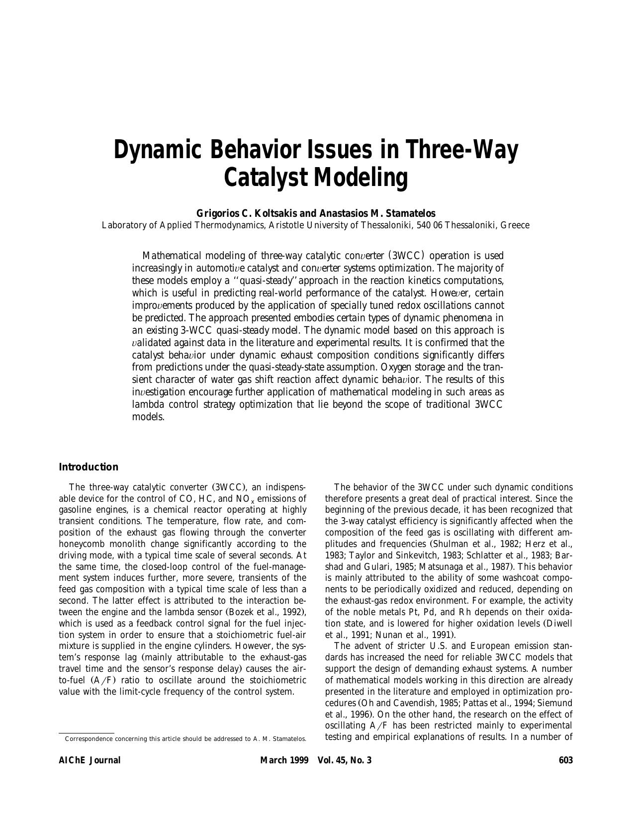 Dynamic behavior issues in three-way catalyst modeling by ?