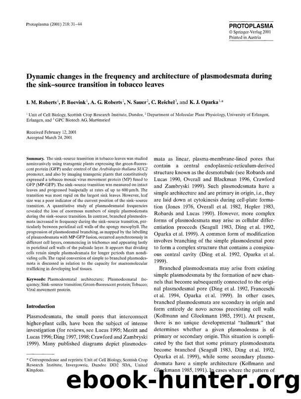 Dynamic changes in the frequency and architecture of plasmodesmata during the sink-source transition in tobacco leaves by Unknown