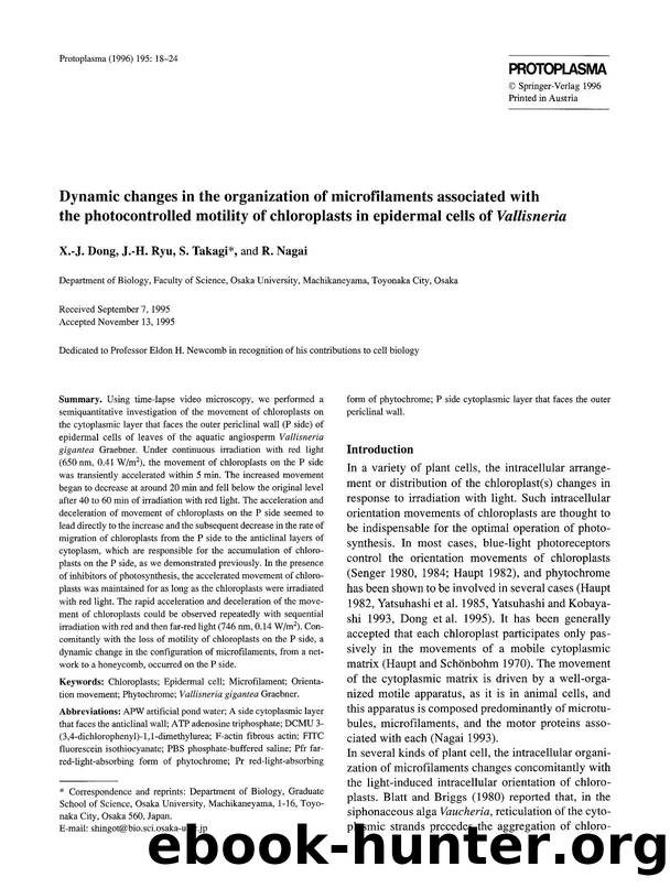 Dynamic changes in the organization of microfilaments associated with the photocontrolled motility of chloroplasts in epidermal cells of <Emphasis Type="Italic">Vattisneria <Emphasis> by Unknown