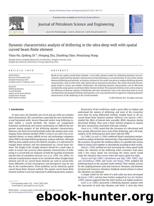 Dynamic characteristics analysis of drillstring in the ultra-deep well with spatial curved beam finite element by Yibao Hu & Qinfeng Di & Weiping Zhu & Zhanfeng Chen & Wenchang Wang