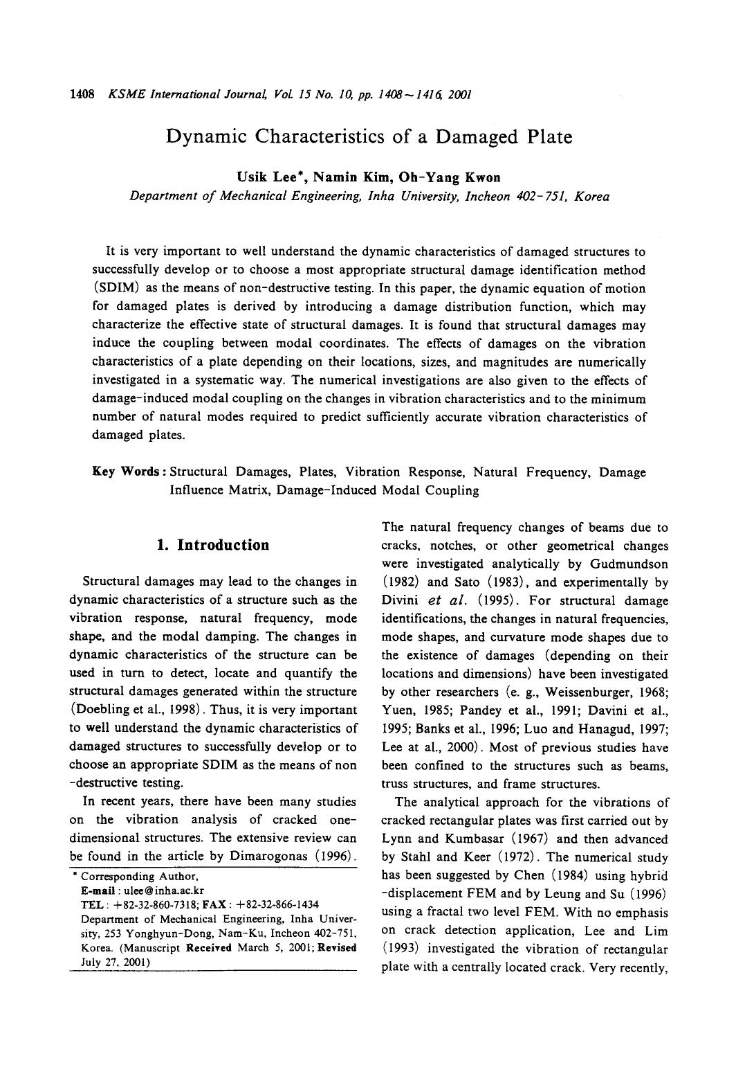 Dynamic characteristics of a damaged plate by Unknown