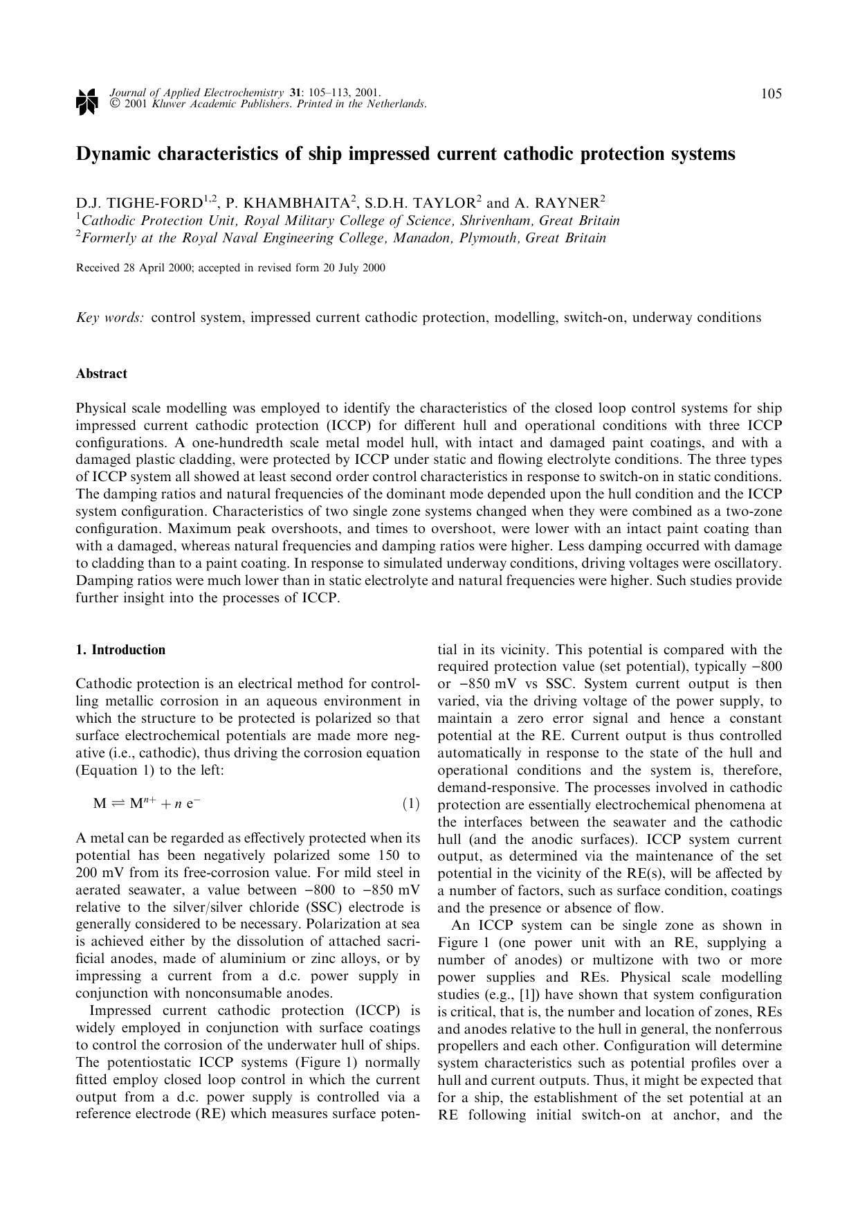 Dynamic characteristics of ship impressed current cathodic protection systems by Unknown