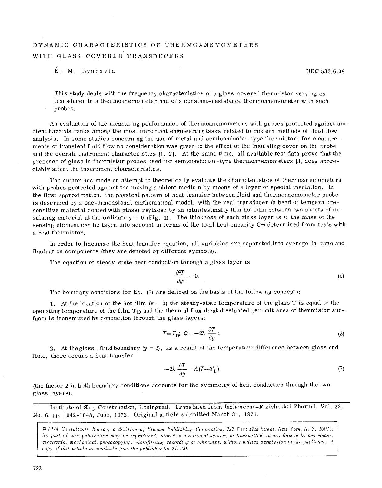 Dynamic characteristics of thermoanemometers with glass-covered transducers by Unknown