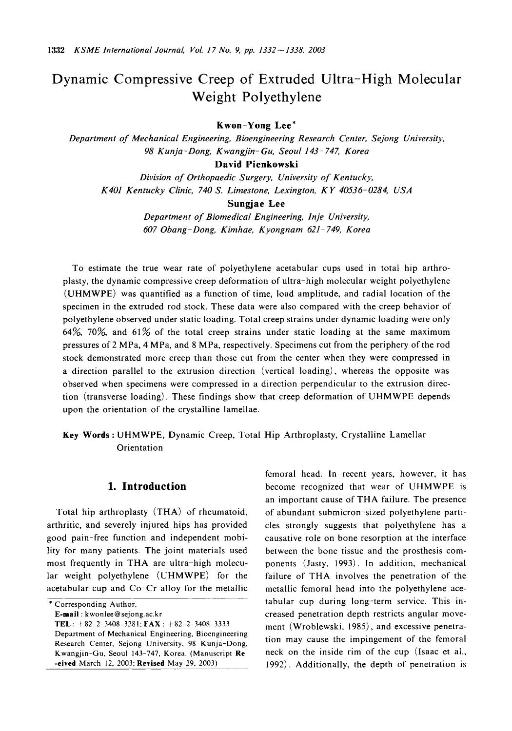 Dynamic compressive creep of extruded ultra-high molecular weight polyethylene by Unknown